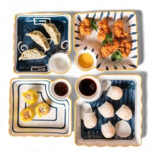 ceramic square snack plates with sauce section – hand painted