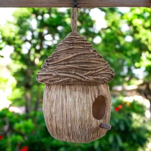 Rustic Brown Ceramic Hanging Birdhouse – Handcrafted Outdoor Garden Décor