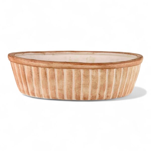 rustic oval ribbed ceramic bonsai planter – shallow indoor/outdoor pot