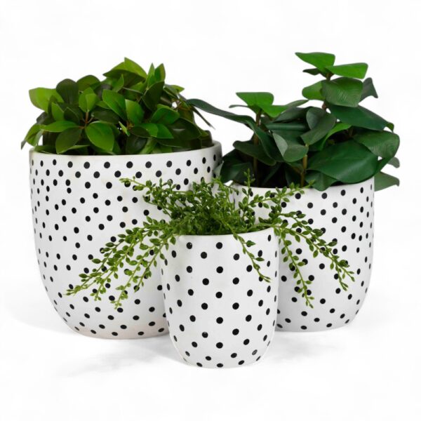 black & white polka dot ceramic planter set – modern decorative flower pots