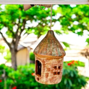 rustic ceramic hanging bird house