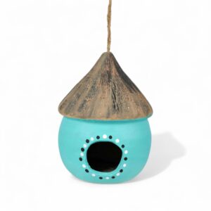 matte finish blue ceramic hanging garden birdhouse