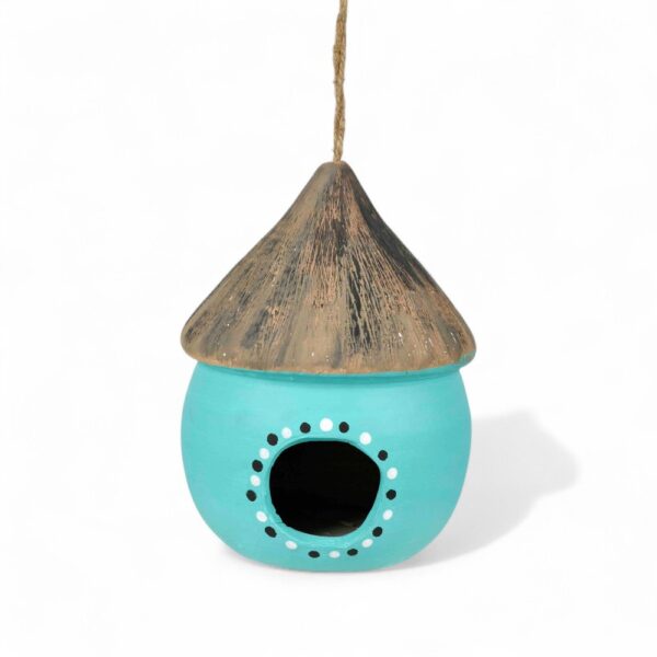 matte finish blue ceramic hanging garden birdhouse
