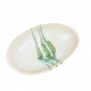 handmade japanese ceramic oval plate – green drip glaze