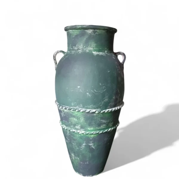 Large Rustic Green Amphora terracotta Vase – Antique Floor Pot with Handles