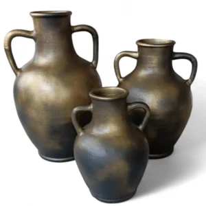 Antique Bronze Finish Terracotta Amphora Vases – Decorative Handled Pots