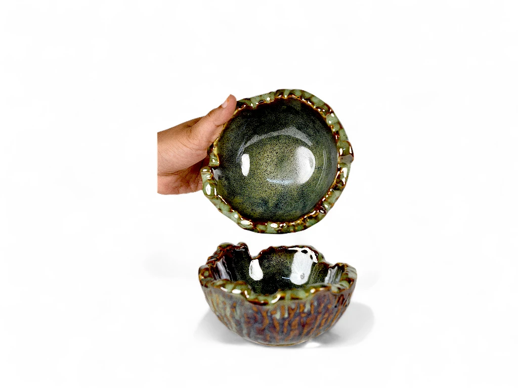 Forest Moss Textured Ceramic Bowl Set