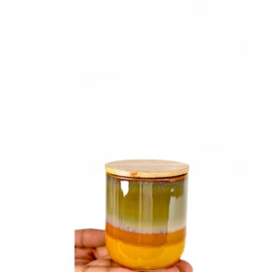 Handcrafted Glazed Ceramic Jar with Wooden Lid