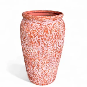 Red & White Textured Terracotta Planter – Tall Handmade Decorative Pot