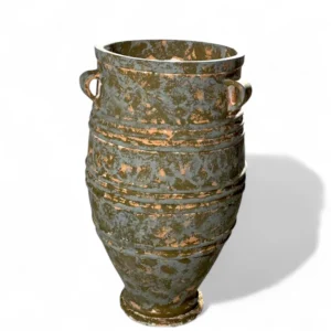 Rustic Green & Bronze Distressed Terracotta Vase – Tall Antique Amphora Planter