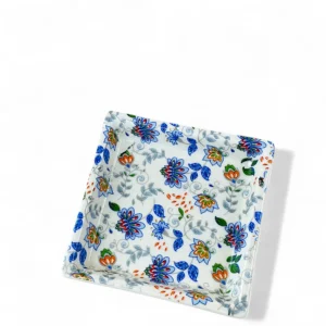 Hand-Painted Floral Square Ceramic Plate