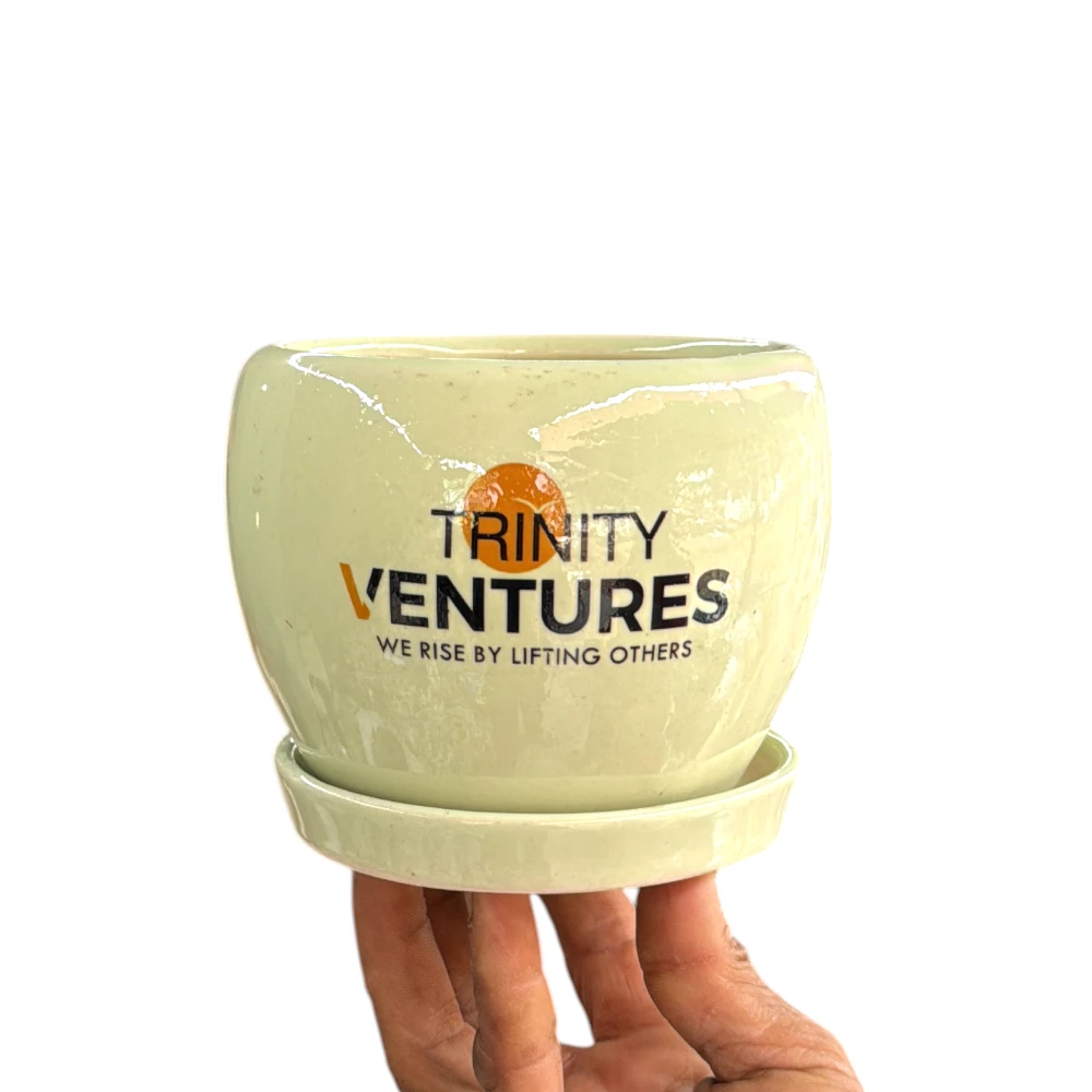 logo printed ceramic pots with plate