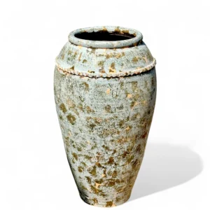 Antique Green Distressed Terracotta Vase – Rustic Mediterranean Floor Pot