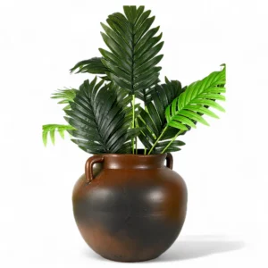Brown & Black Textured Rustic Ceramic Palm Vase