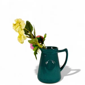 Emerald Ribbed Ceramic Jug Flower Vase