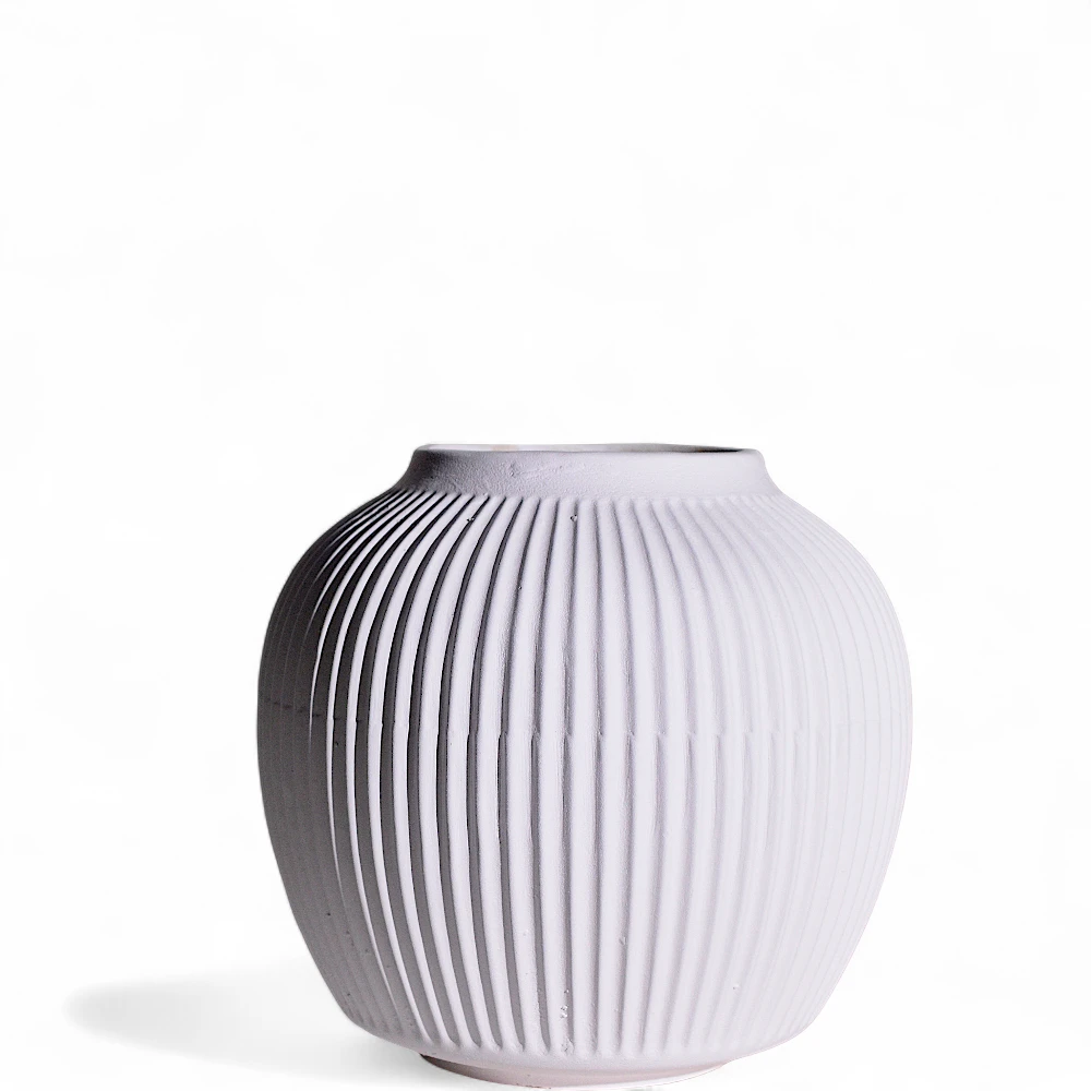 White Ivory Ribbed Flower Vase