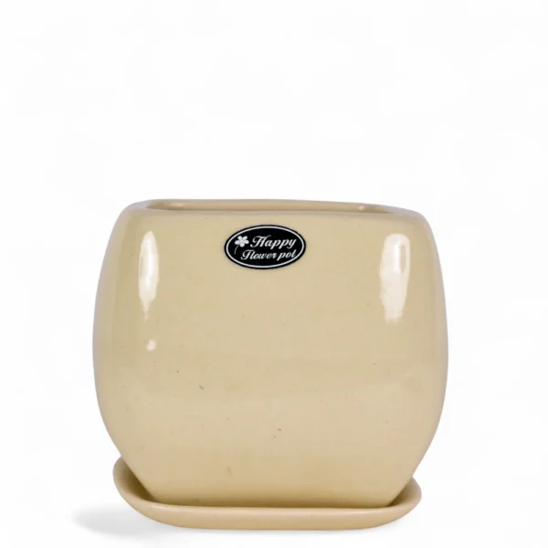 Ivory Gloss Ceramic Planter – Happy Flower Pot