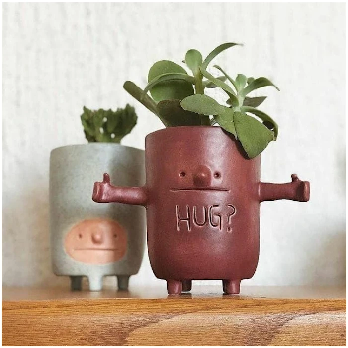 “Hug?” Character Planter – Handcrafted Ceramic Cute Face Pot