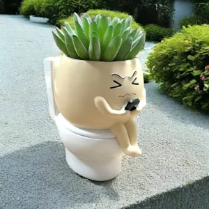 Funny Emoji Toilet Planter – Quirky Ceramic Pot