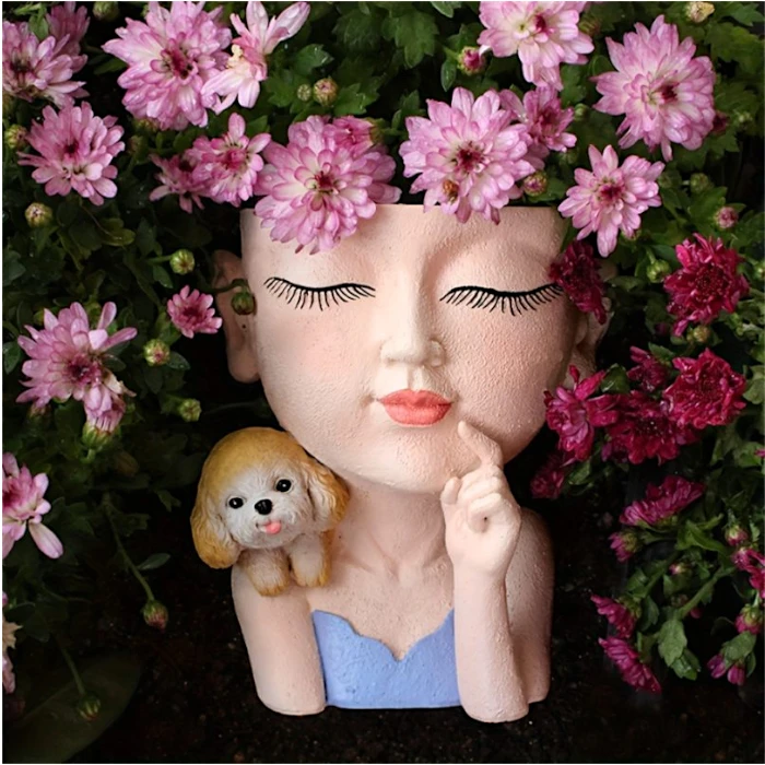 Lady Face Planter with Dog