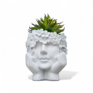 Floral Muse Planter – Handcrafted White Ceramic Face Pot