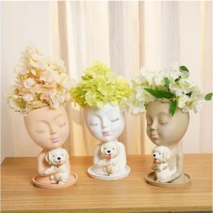 Girl with Puppy Ceramic Planter