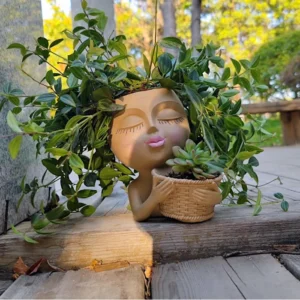 Plant Hug Ceramic Planter – Handcrafted Girl Face Pot
