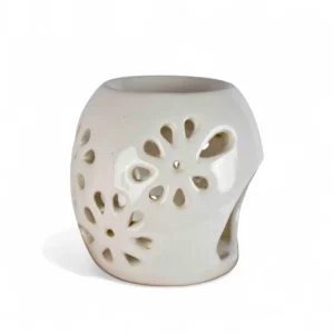 Handcrafted Floral Cut Ceramic Aroma Diffuser – White Gloss Finish