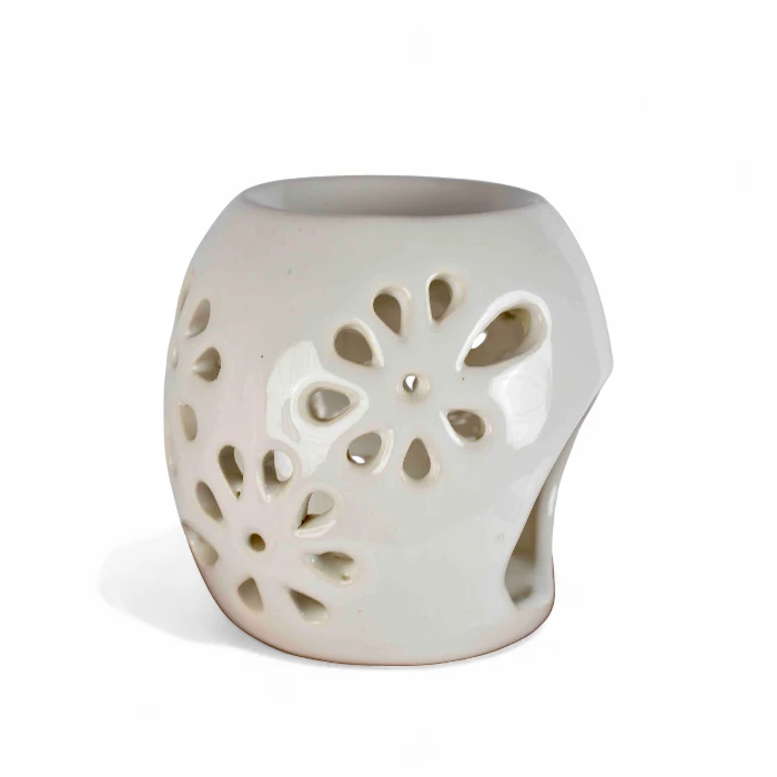 Handcrafted Floral Cut Ceramic Aroma Diffuser – White Gloss Finish