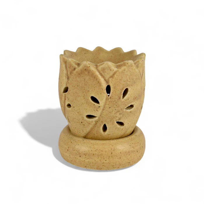 Handcrafted Lotus Leaf Electric Aroma Diffuser – Natural Sand Glaze