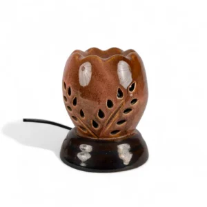 Handcrafted Brown Leaf Cut Electric Aroma Diffuser – Glossy Rustic Glaze