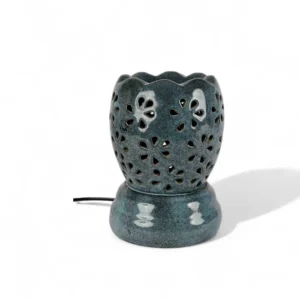 Handcrafted Floral Cut Electric Aroma Diffuser – Dark Teal Glaze