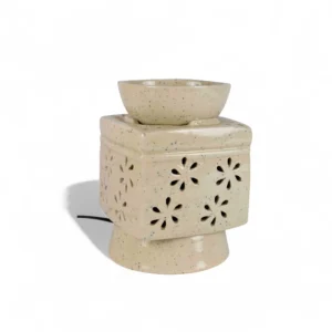 Handcrafted Square Floral Cut Electric Aroma Diffuser – Beige Sand Finish