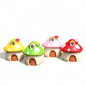 Mini Mushroom House Figurine Set – Handcrafted Ceramic Fairy Garden Décor