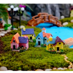 Mini Ceramic Fairy Garden Houses – Handcrafted Colorful Village Set