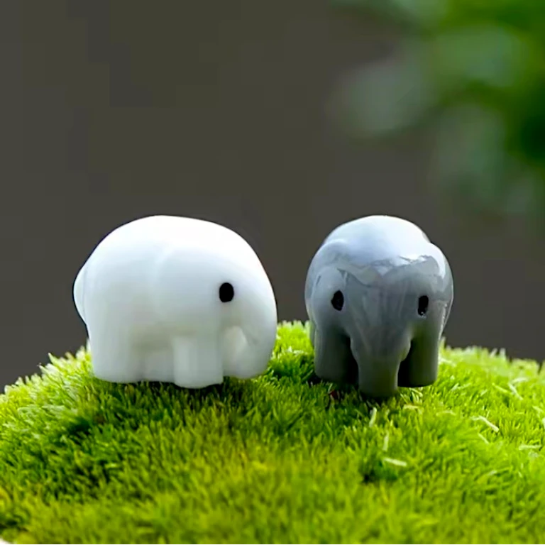Black & White Elephant Couple Ceramic Miniature