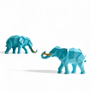 Geometric Elephant Figurine Set – Sky Blue