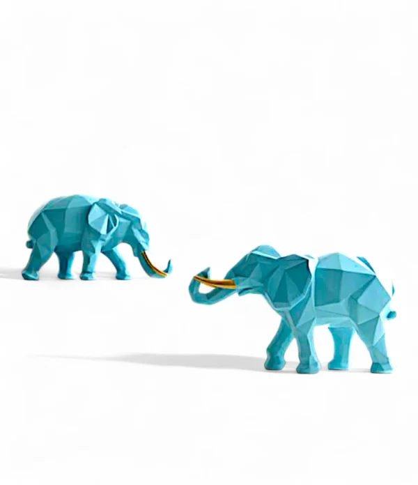 Geometric Elephant Figurine Set – Sky Blue