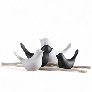 Monochrome Harmony Bird Set – Set of 4