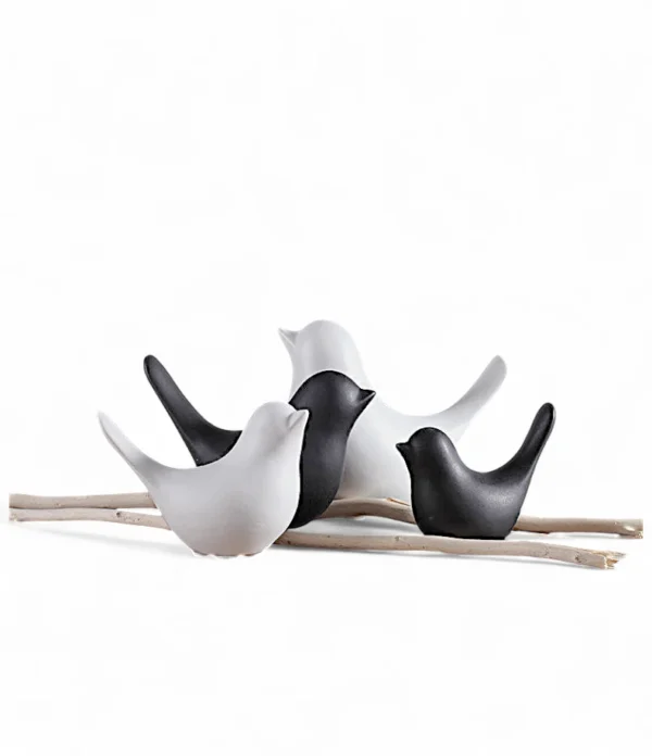 Monochrome Harmony Bird Set – Set of 4