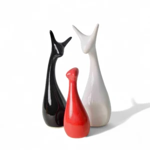 Modern Ceramic Bird Figurines – Trio Set (Black, White & Red)