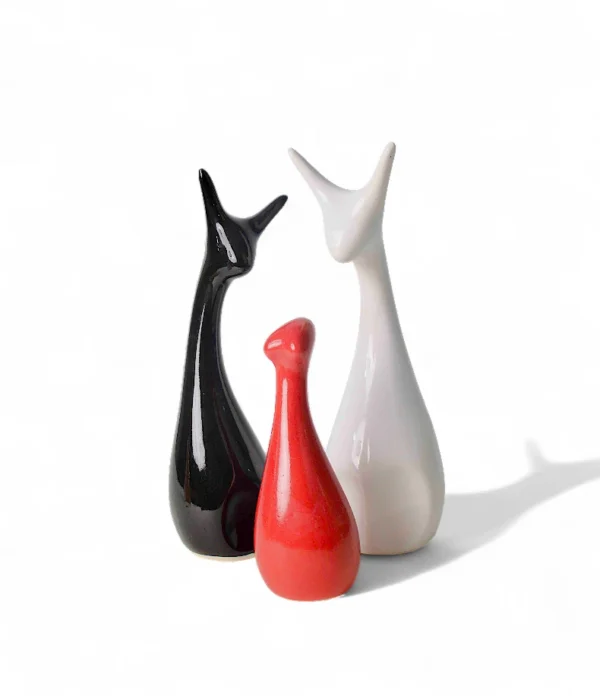 Modern Ceramic Bird Figurines – Trio Set (Black, White & Red)
