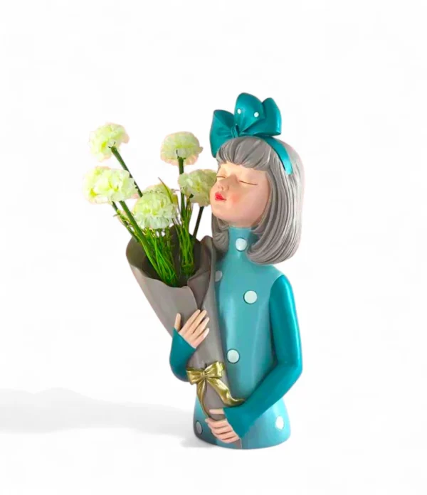 Dreamy Girl with Flower Bouquet Sculpture