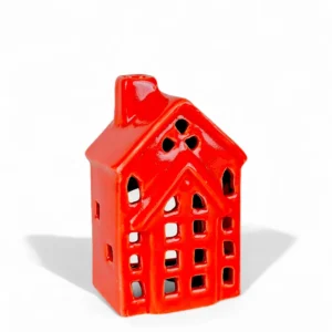 Red Ceramic House Tealight Holder – Holiday Glow