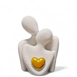 Ceramic Love Couple Sculpture – Golden Heart Edition