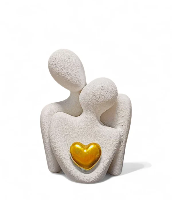 Ceramic Love Couple Sculpture – Golden Heart Edition