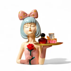 Elegant Girl with Rose & Tray Sculpture