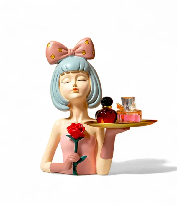 Elegant Girl with Rose & Tray Sculpture