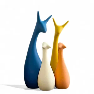 Modern Abstract Bird Sculptures – Set of 4