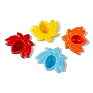 Lotus Blossom Ceramic Diyas – Multicolor Festive Set